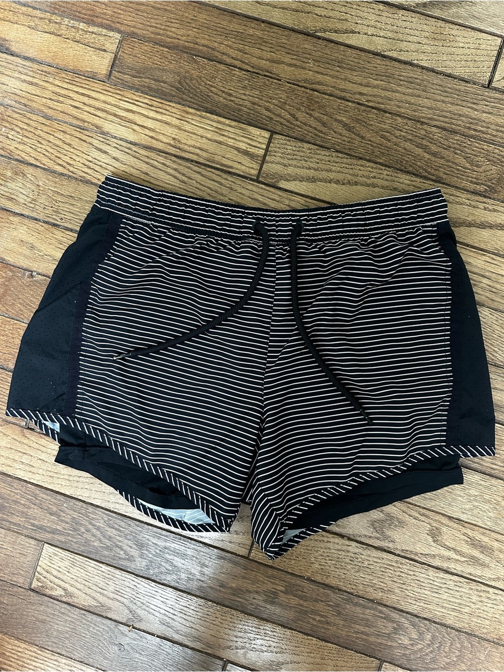 Tangerine Black & White Striped Athletic Shorts